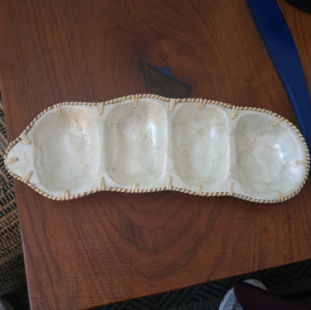 White Decorative Serving Tray Made Of Mother Of Pearl, Unique Design.